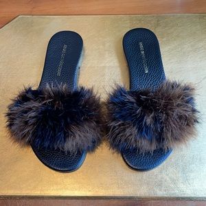 Avec Moderation Feather Accented Slide Sandals